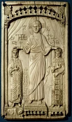 La coronación de Otón II (955-983) y Teófano (958-991), de una placa de encuadernación, hacia 982-983